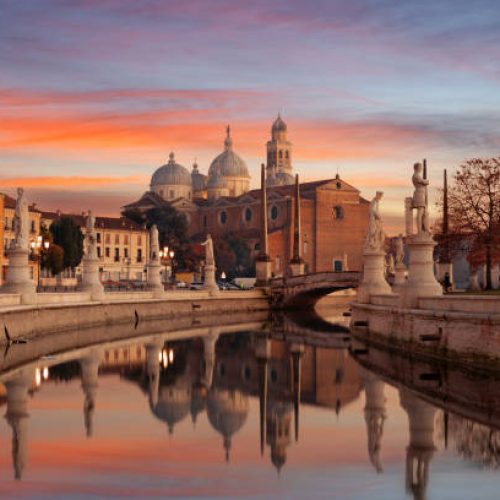 Padua, Italy at Prato della Valle at dusk.