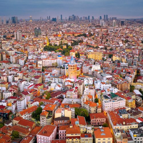 Aerial view of Galata tower and Istanbul city in Turkey.