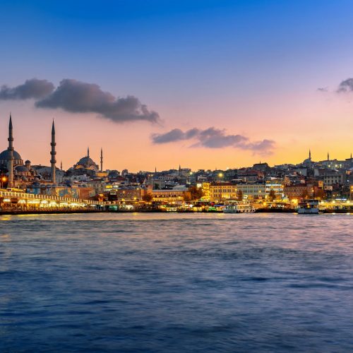 Panoramic of Istanbul city at twilight in Turkey.